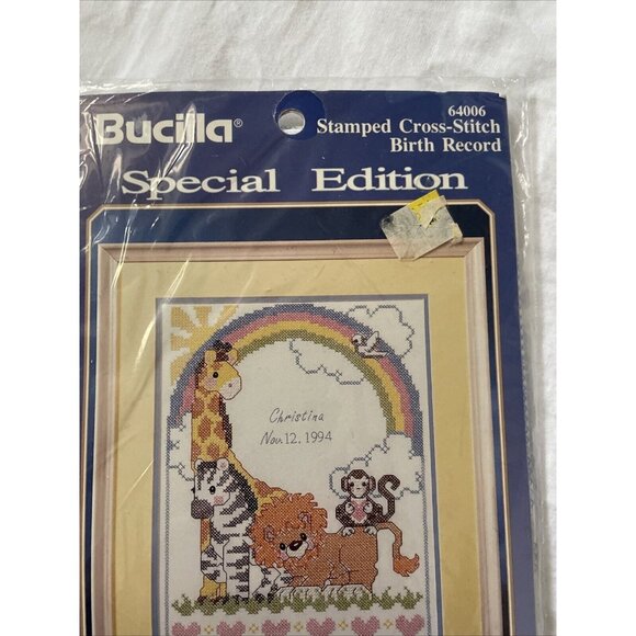 Bucilla Special Edition Stamped Cross-Stitch Birth Record Kit Noahs Ark Baby Col - Picture 3 of 7